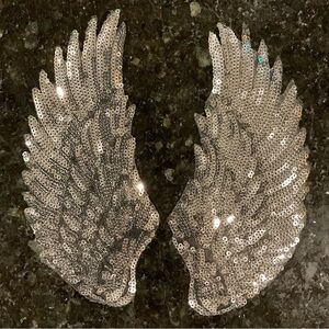Silver SEQUIN ANGEL WINGS heat set Appliqué EMBROIDERED Set WOW Sparkle COSTUME